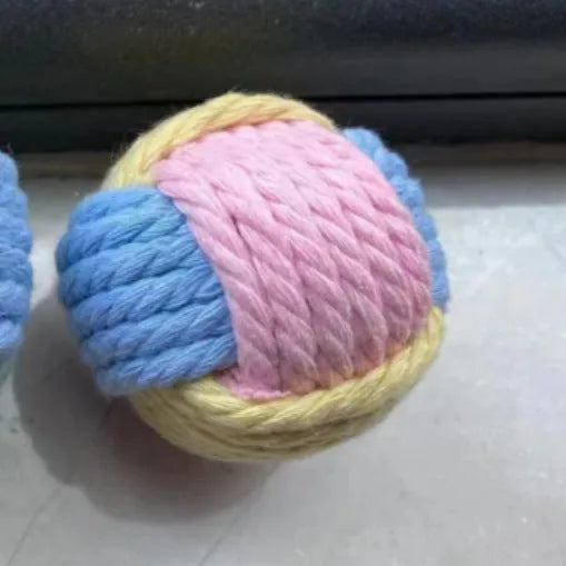 5cm diameter cotton plush cat toy in blue powder, green blue, or pink green colours for teeth grinding