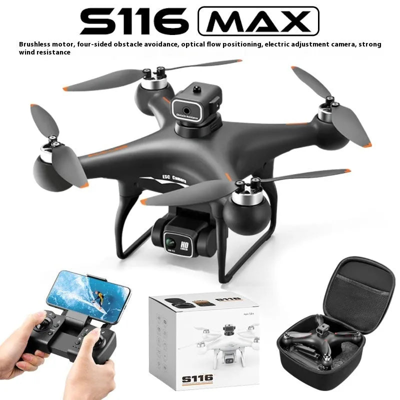 Brushless UAV drone with four-side obstacle avoidance and HD camera in flight position