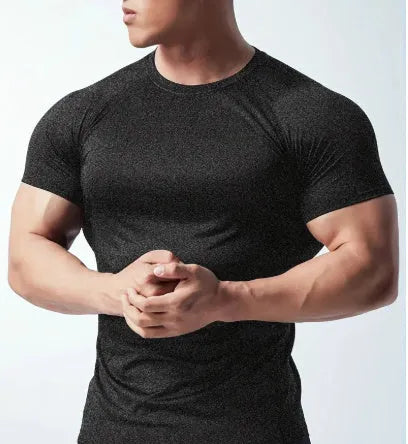 Men's quick-dry stretch polyester t-shirt in black, grey, green or pink colours