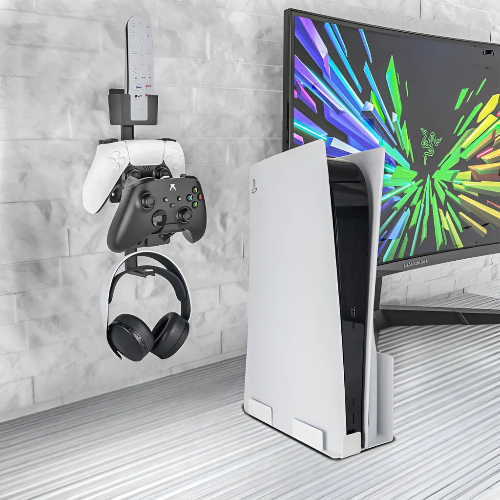 ABS plastic wall-mounted hook for game controllers and remote controls in black colour