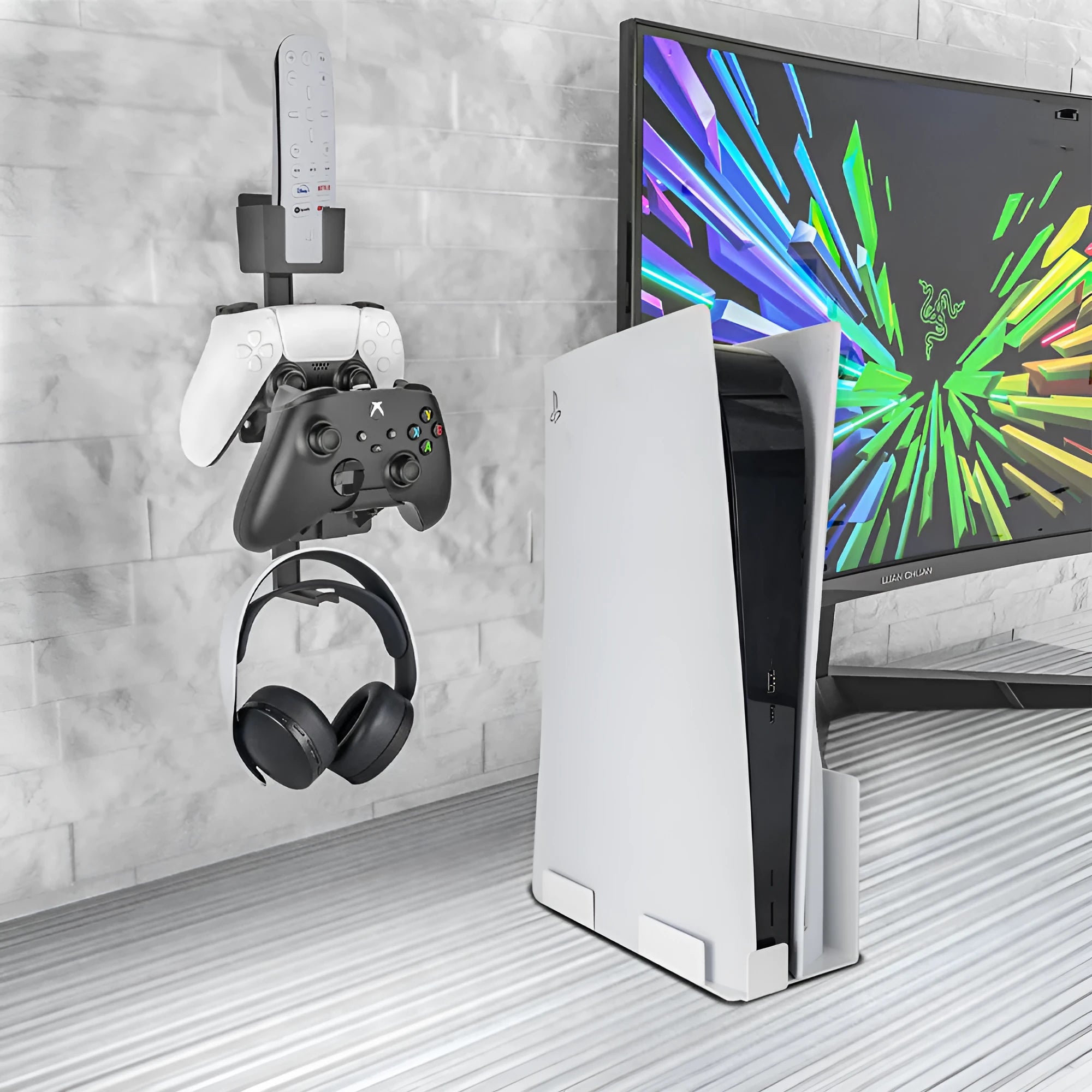 ABS plastic wall-mounted hook for game controllers and remote controls in black colour