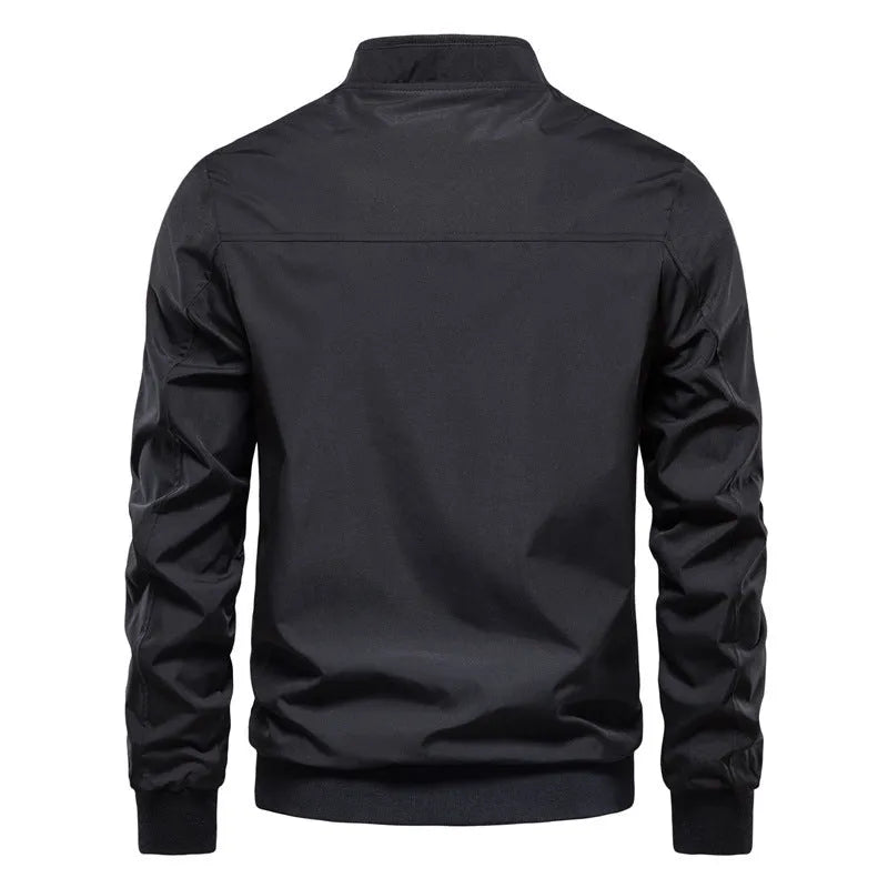 Men's solid colour thin casual jacket in dark blue, black, or army green.