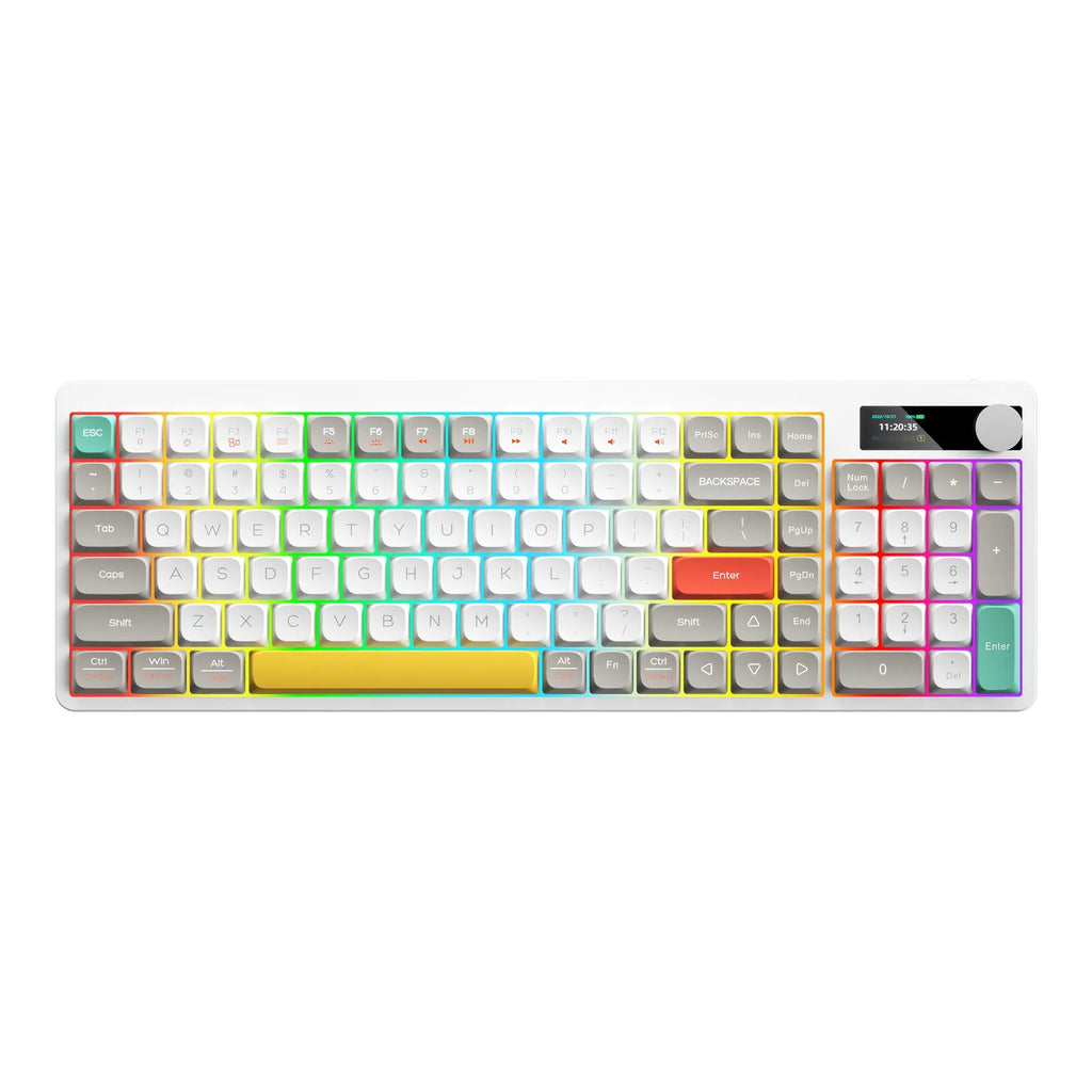 Black Iron Cow themed mechanical keyboard with RGB backlighting on a desk next to a laptop.
