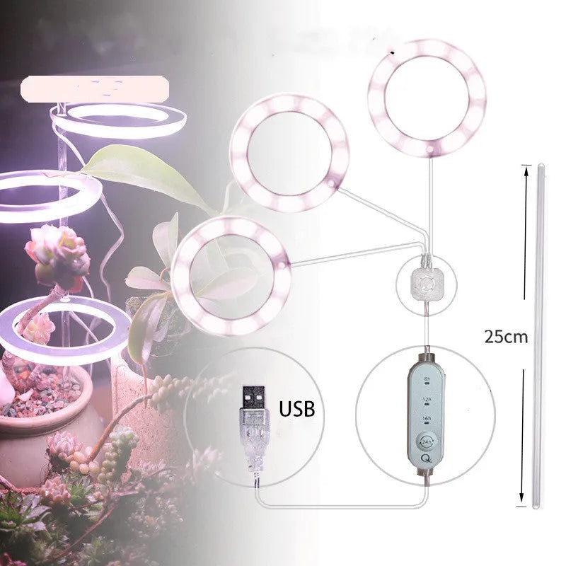 USB LED plant growth light with transparent housing and acrylic mounting stick