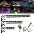 Black silicone RGB LED light bar for cars and motorcycles with wireless remote control receiver.