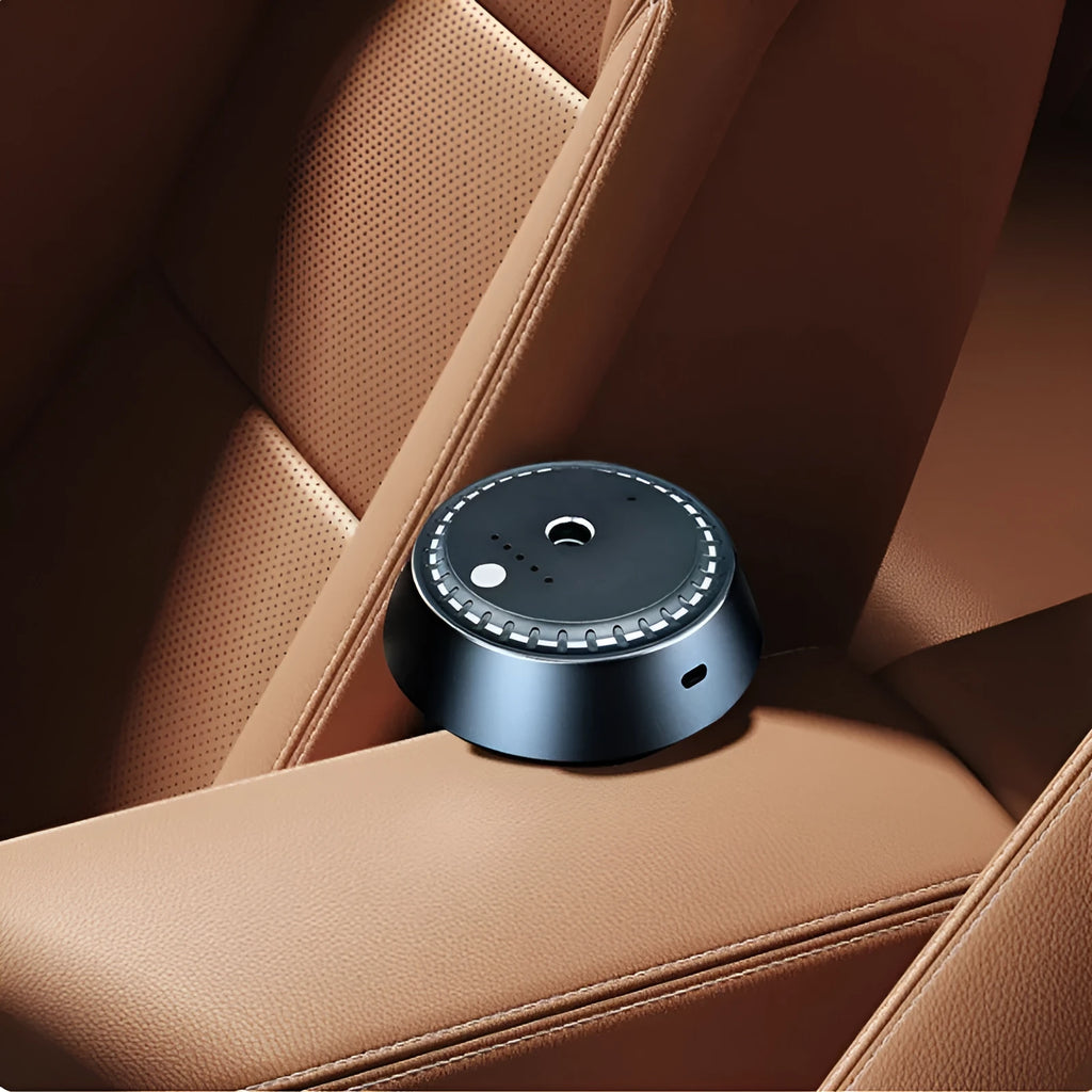 Black metal car aroma diffuser with USB port and timing function
