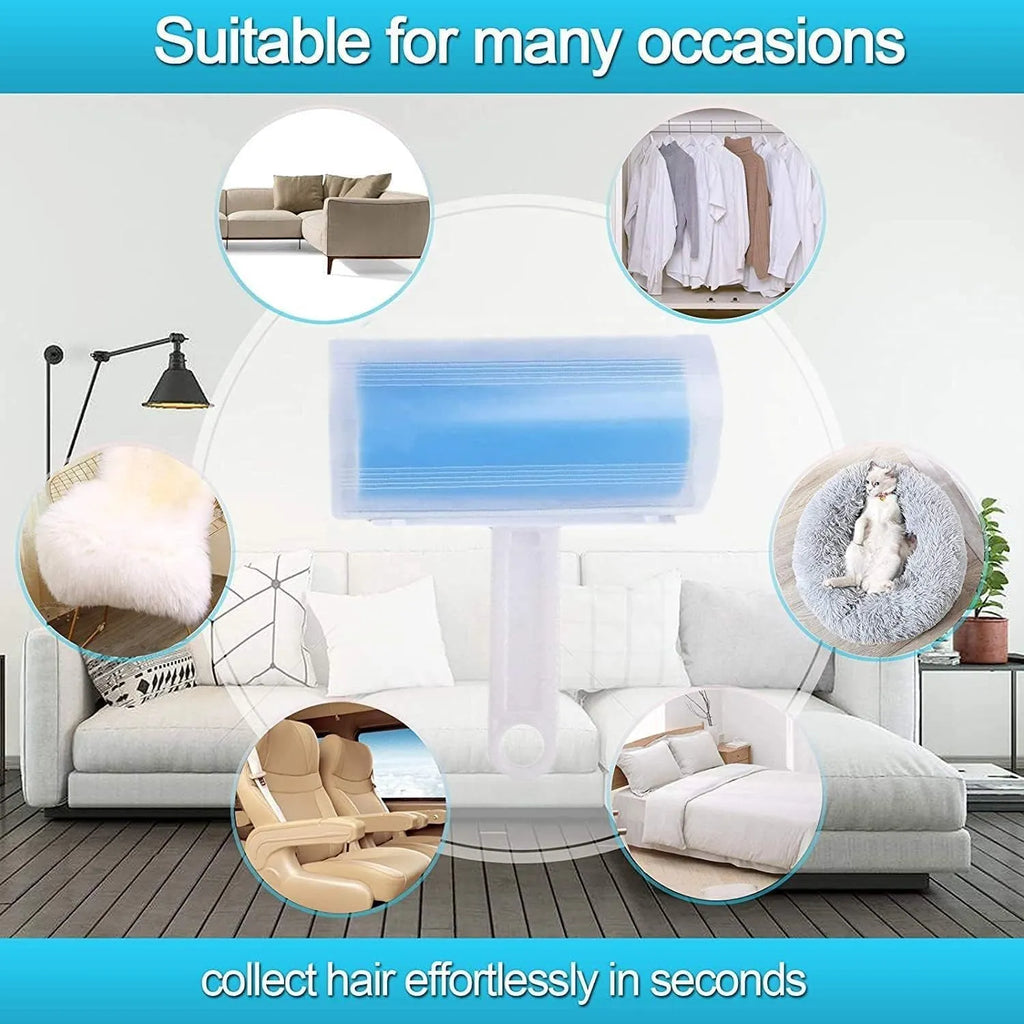Blue reusable washable lint roller with protective cover for removing pet hair from clothes