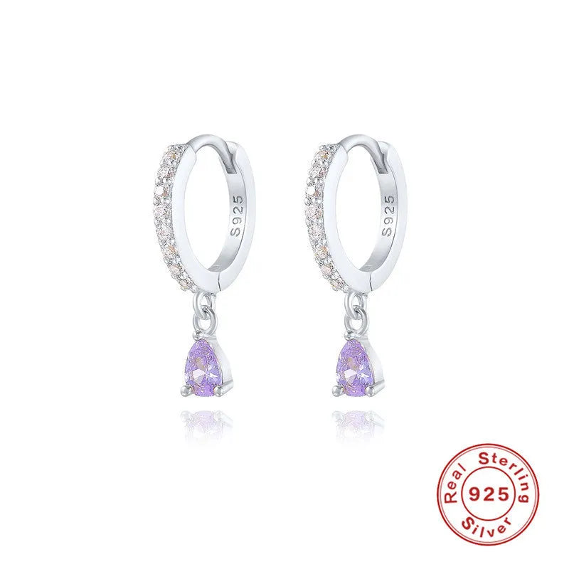S925 sterling silver geometric water drop earrings with electroplated finish and gemstone accents