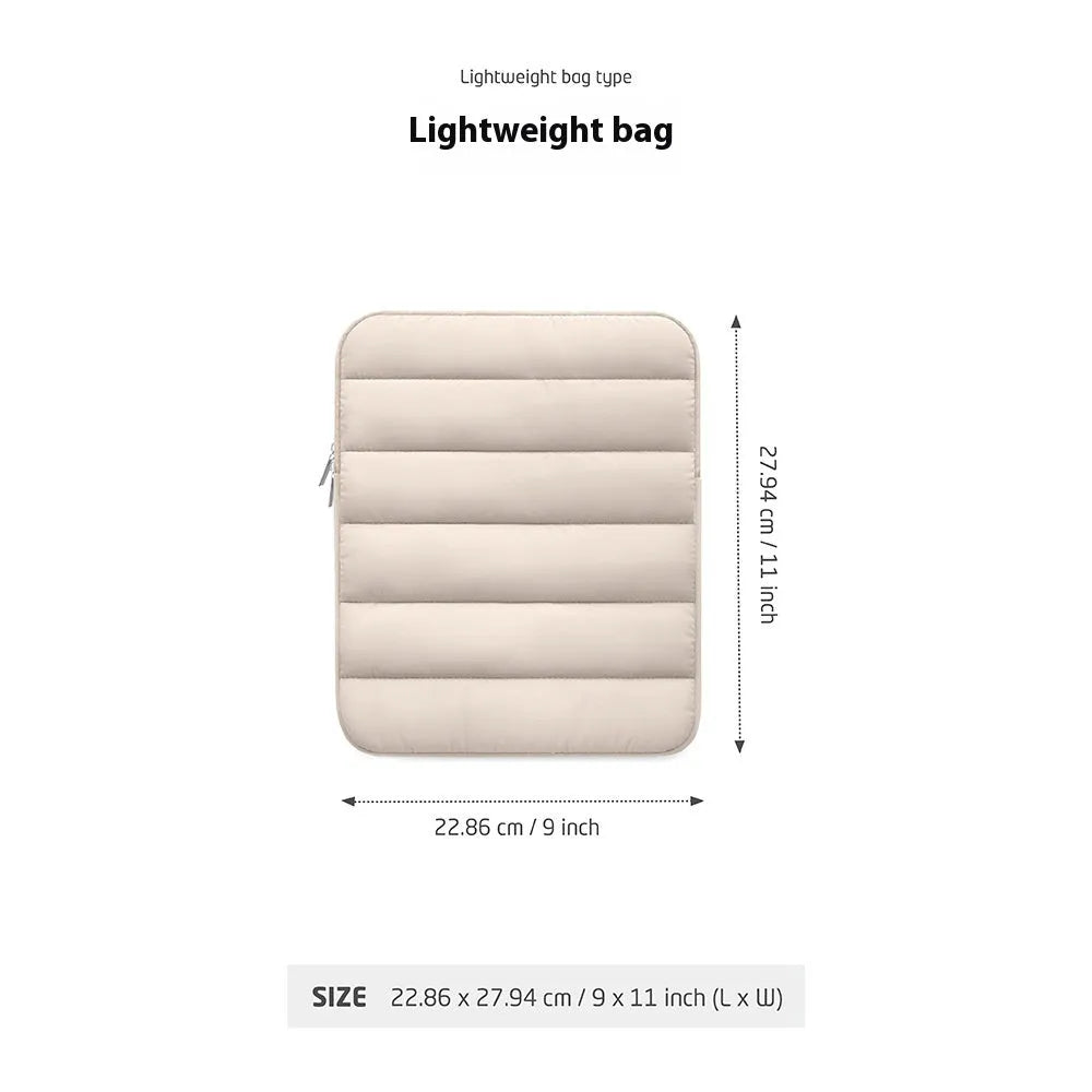 Black elastic laptop sleeve for 9.7-11 inch devices with puff cushioning and waterproof polyester