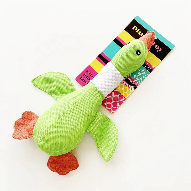 Blue durable dog plush duck toy with squeakers for large breed dogs