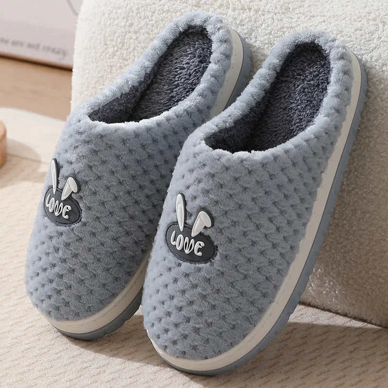 Women's rabbit plaid design slippers with artificial fur and non-slip rubber soles in various colours