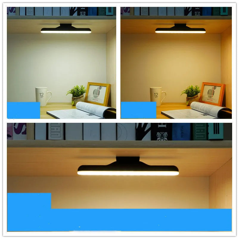 Modern minimalist white plastic LED desk lamp with a touch-sensitive base on a wooden desk.