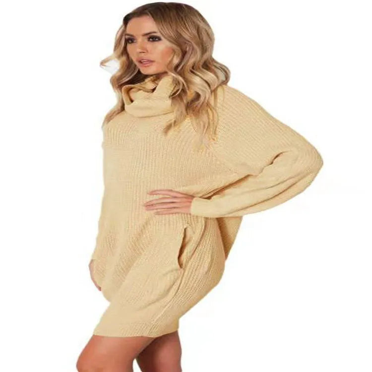 Women's lapel loose slim pullover sweater with front pocket in acrylic imitation cashmere fabric