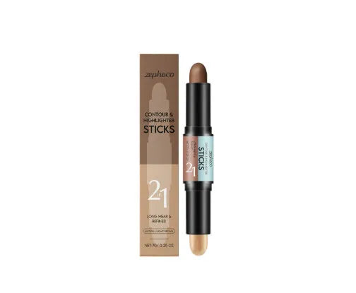 Dual-ended 2-in-1 highlighter and repair makeup pencil for eyebrows and contouring.