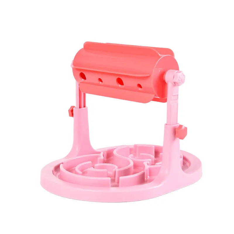 Blue interactive slow feeder puzzle bowl for pets with raised patterns and adjustable height