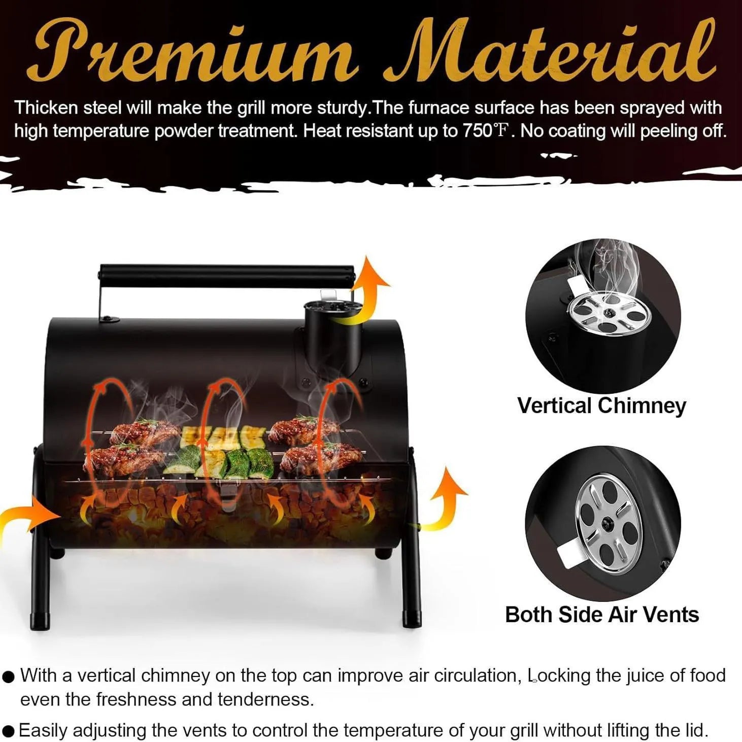 Small folding desktop charcoal barbecue grill with grate in a closed or open position