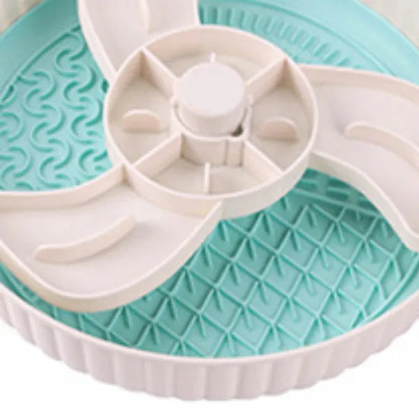 Rotating pet food basin with silica gel anti-choke mat in beige blue gray green or red