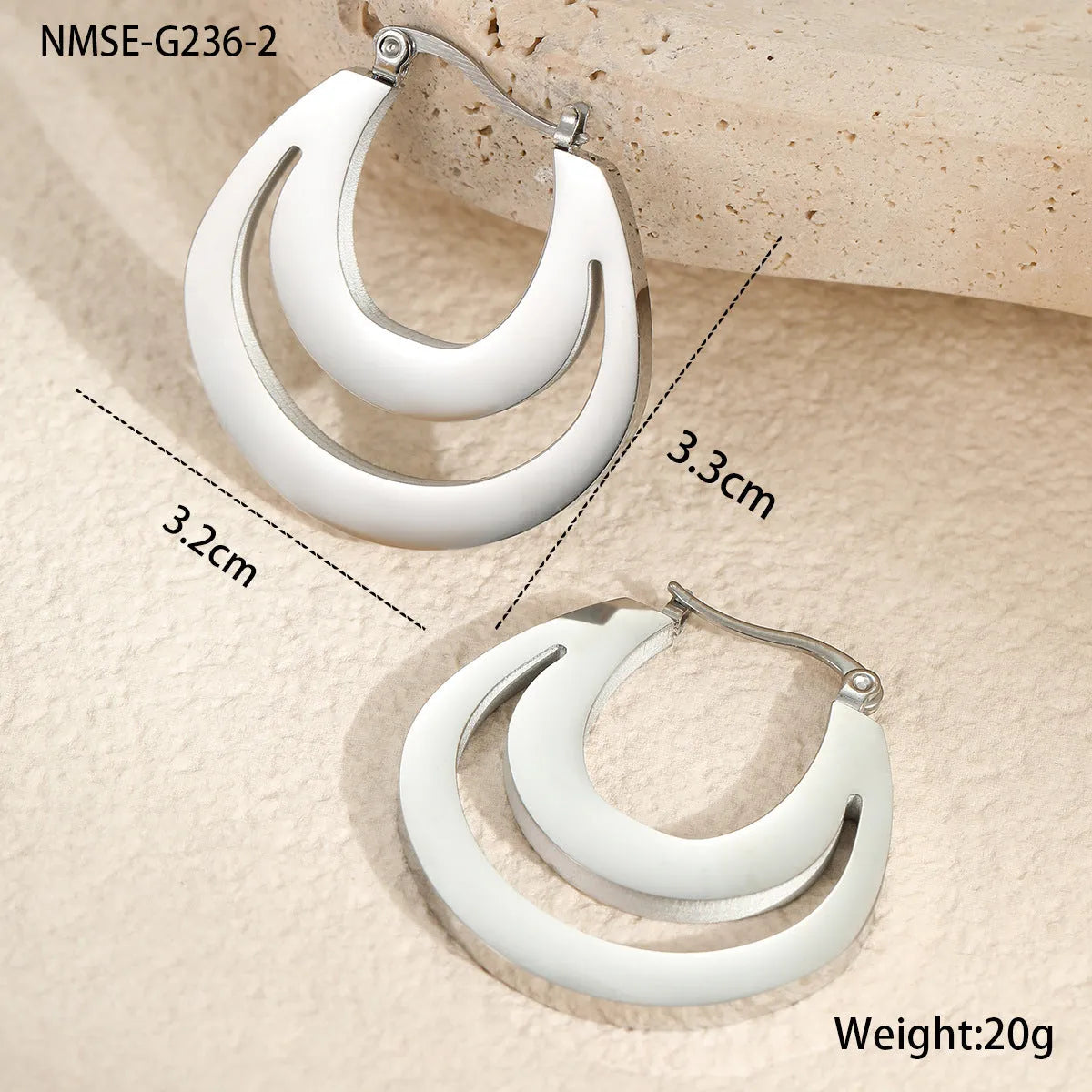 Geometric French earrings with round ring elements in 18K gold plated stainless steel, gold and steel colour options