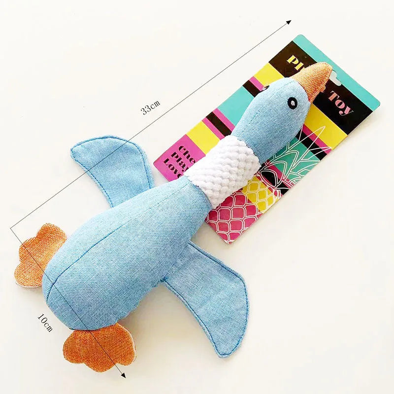 Blue durable dog plush duck toy with squeakers for large breed dogs
