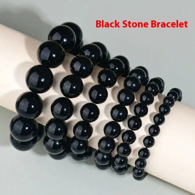 Hand-woven obsidian bracelet with round crystal beads in multiple colour options