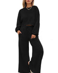 Women's solid colour polyester two-piece trousers set with street hipster styling