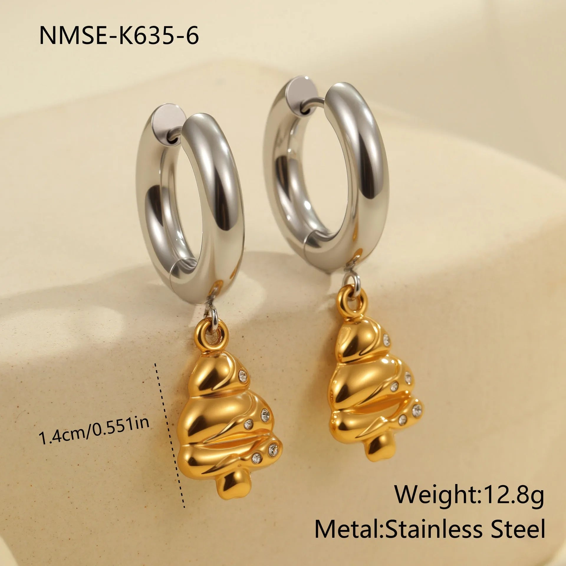 Stainless steel Christmas tree heart earrings with 18K gold electroplated finish