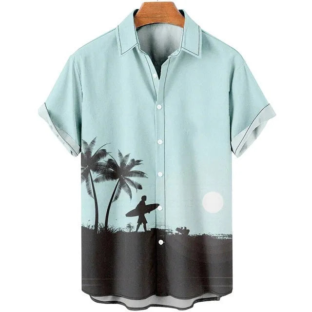Men's slim fit floral print beach shirt with 3D digital pattern on polyester fabric