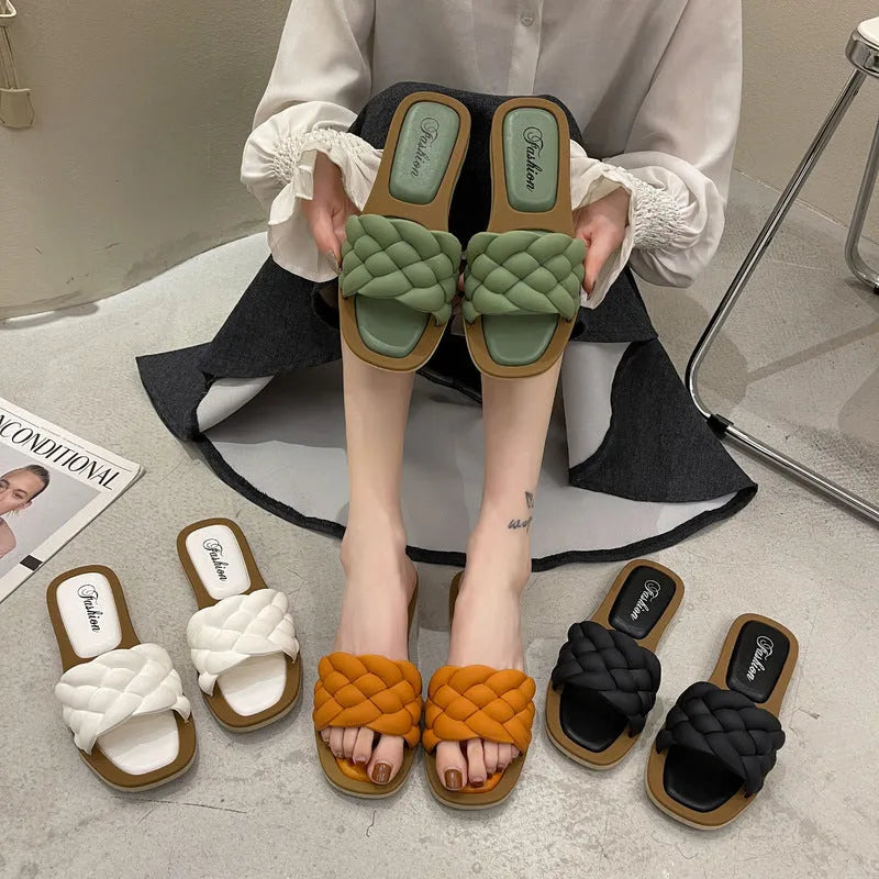 Women's plaid pattern anti-skid sandals with thick PVC soles in four colour options