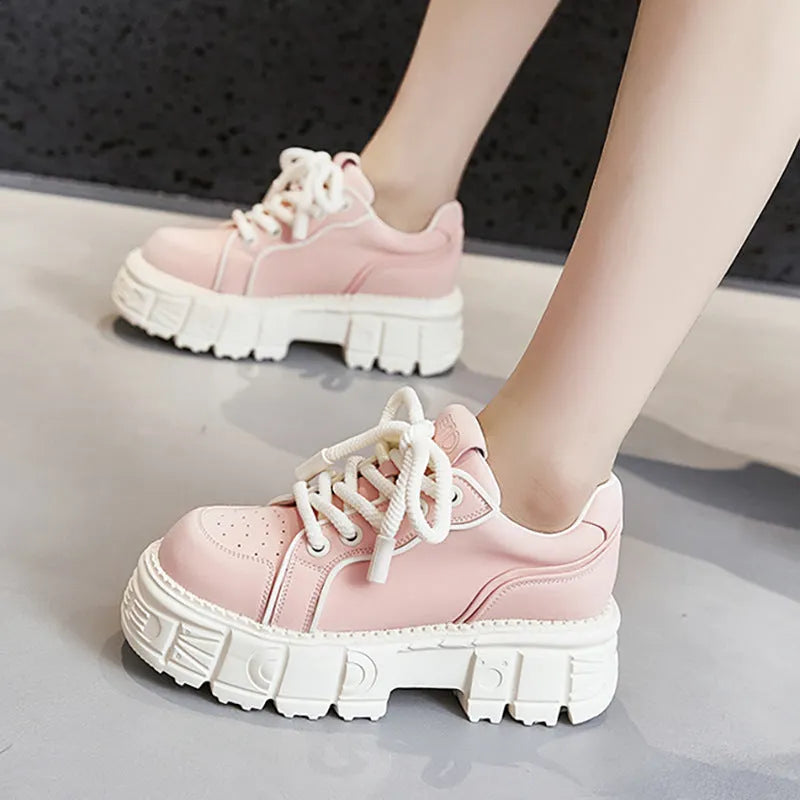 Women's beige muffin bottom casual leather shoes with foam rubber sole