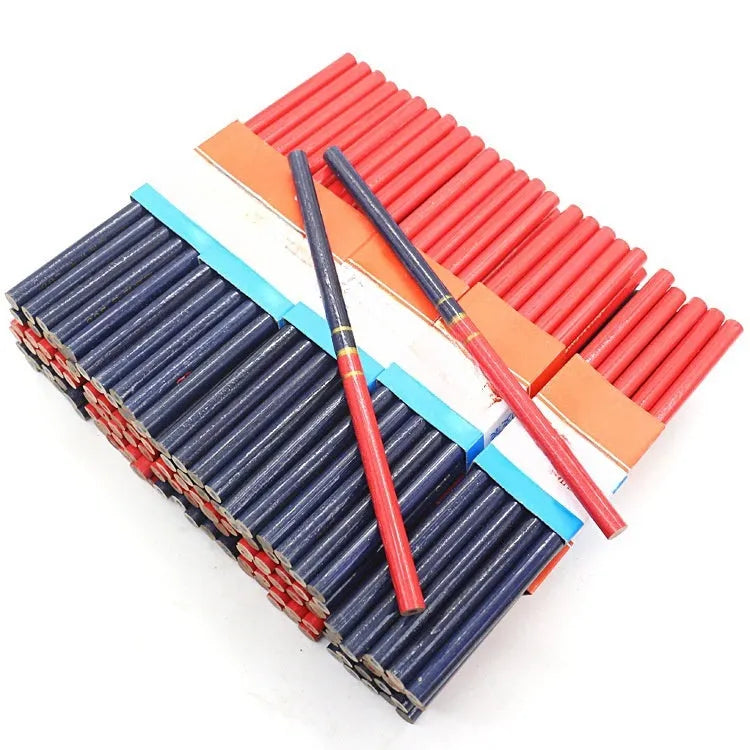 Red and blue two-colour carpenter's pencils with round wooden shells, pack of 10 pieces