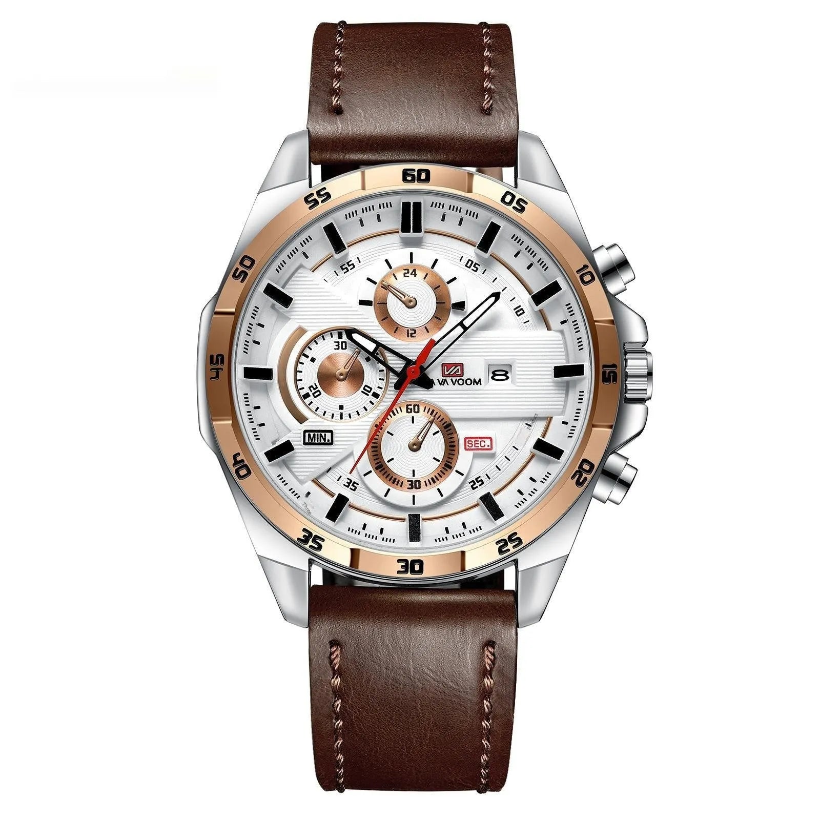 Men's waterproof quartz watch with calendar function in multiple colour options