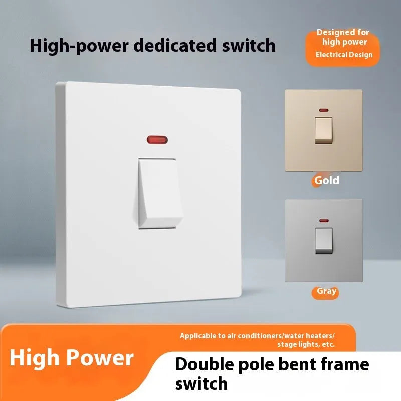 Curved rack double break electrical switch with LED indicator light in gold finish