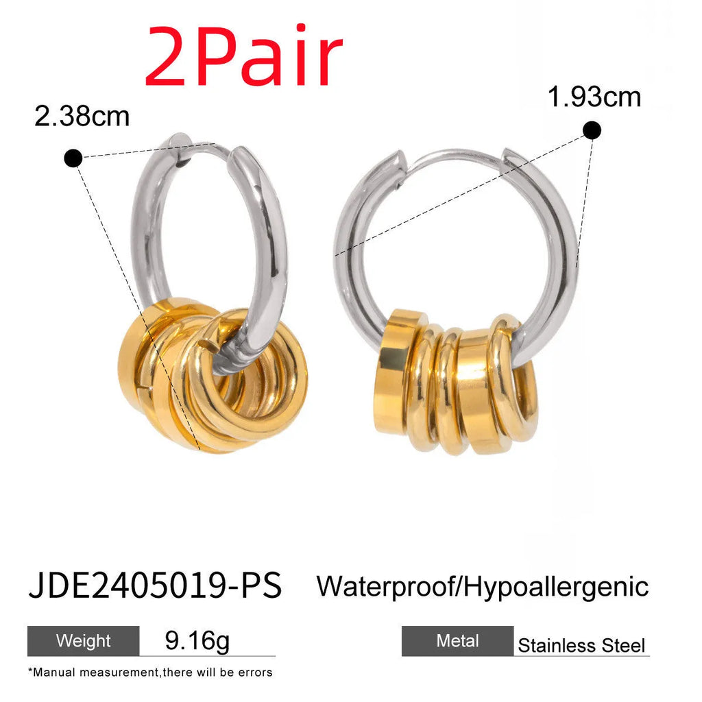 A pair of stainless steel electroplated earrings with a colour matching finish in a simple ins style.