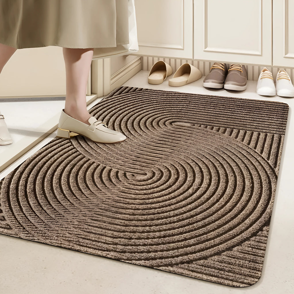 Green cartoon alien pattern diatom oil floor mat measuring 60 by 90 centimetres with a wire ring shape.