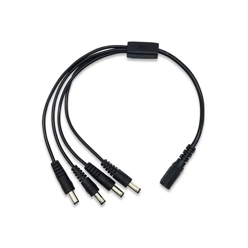 Black DC 1-in-4 monitoring power splitter cable for CCTV security cameras