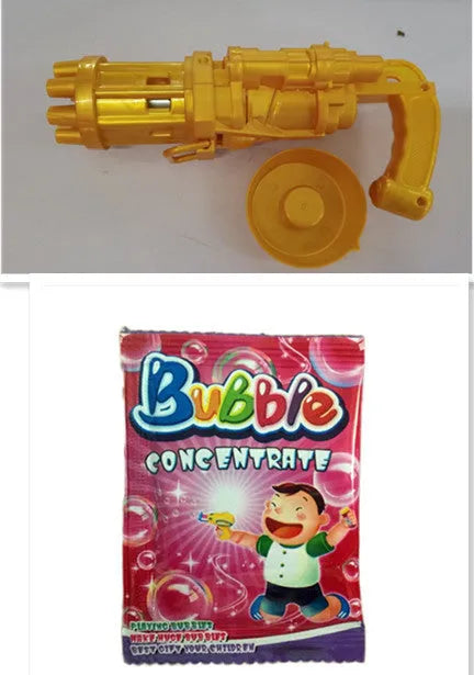 Kids plastic bubble machine gun toy in pink, gold or black colour with trigger.