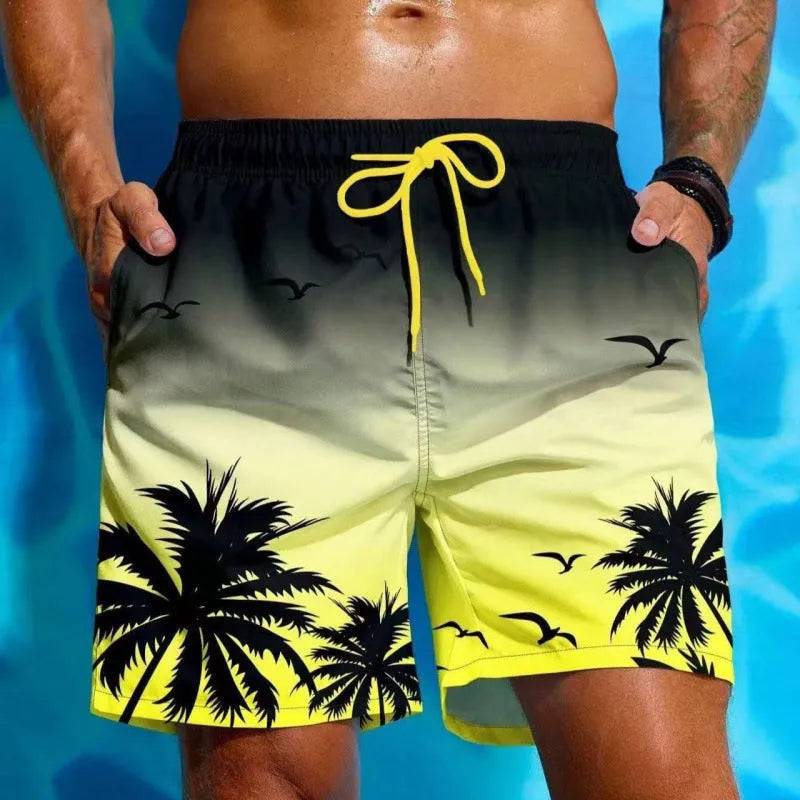 Men's loose board swimming trunks in polyester fiber with ethnic style design available in multiple colours