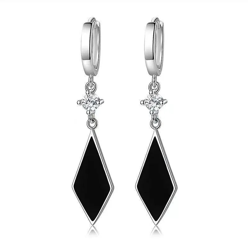 Vintage diamond earrings with Japanese Korean temperamental style geometric design and silver electroplated finish