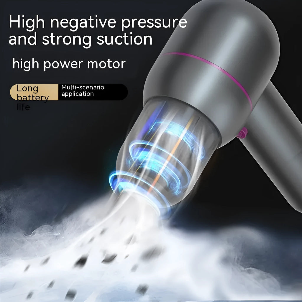 XC-06-grey portable car cleaner with rechargeable battery, brush nozzle and extended suction nozzle