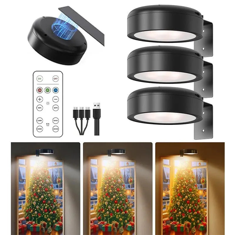 Wireless remote-controlled LED lamp with magnetic belt mount in black, white, or gold finish.