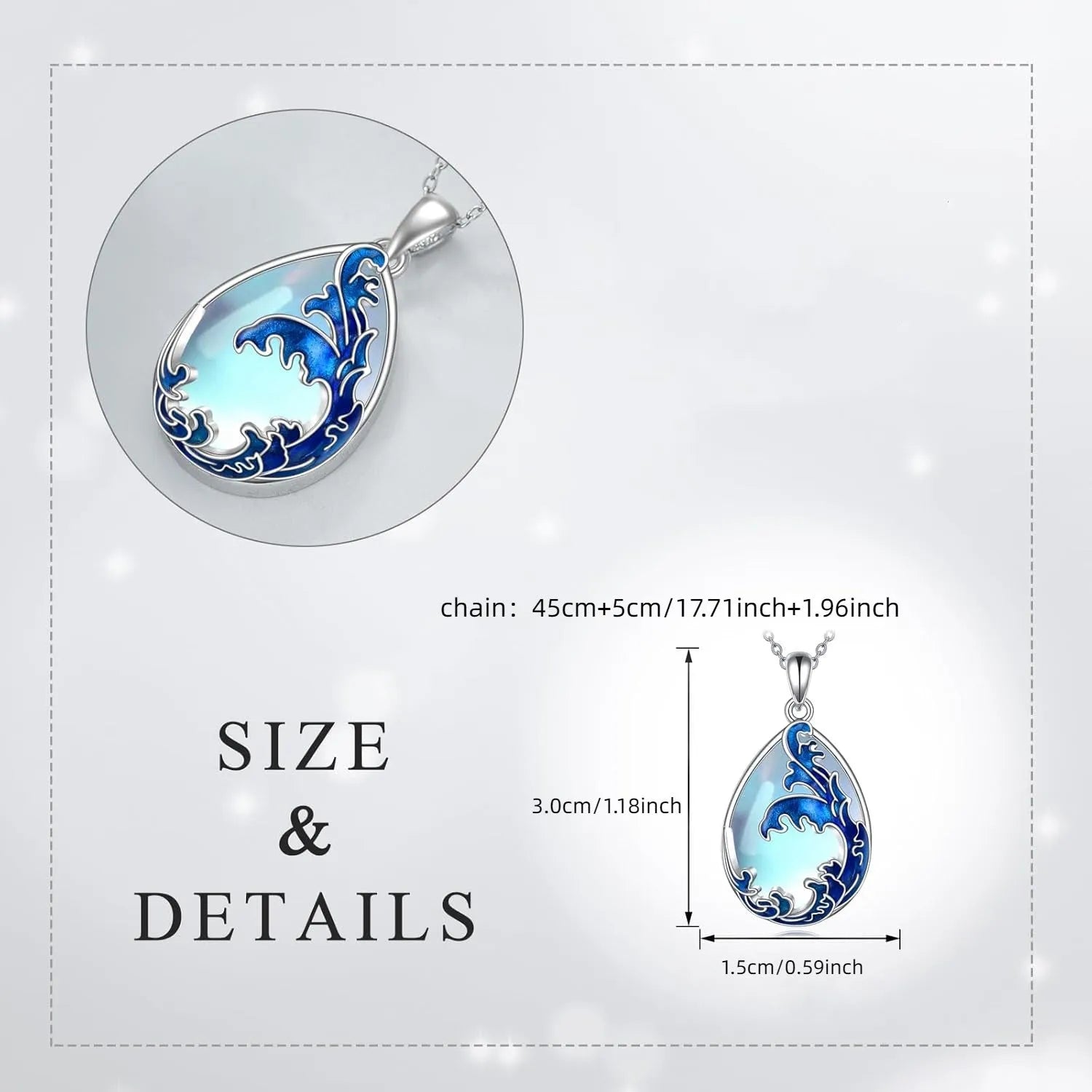 Blue heart-shaped alloy pendant necklace with love design elements on chain