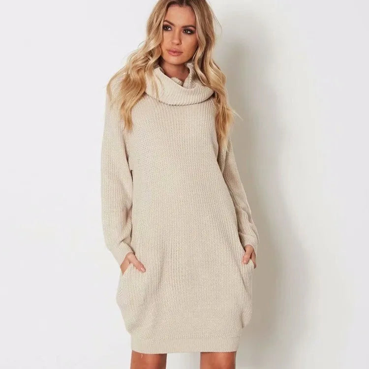 Women's lapel loose slim pullover sweater with front pocket in acrylic imitation cashmere fabric