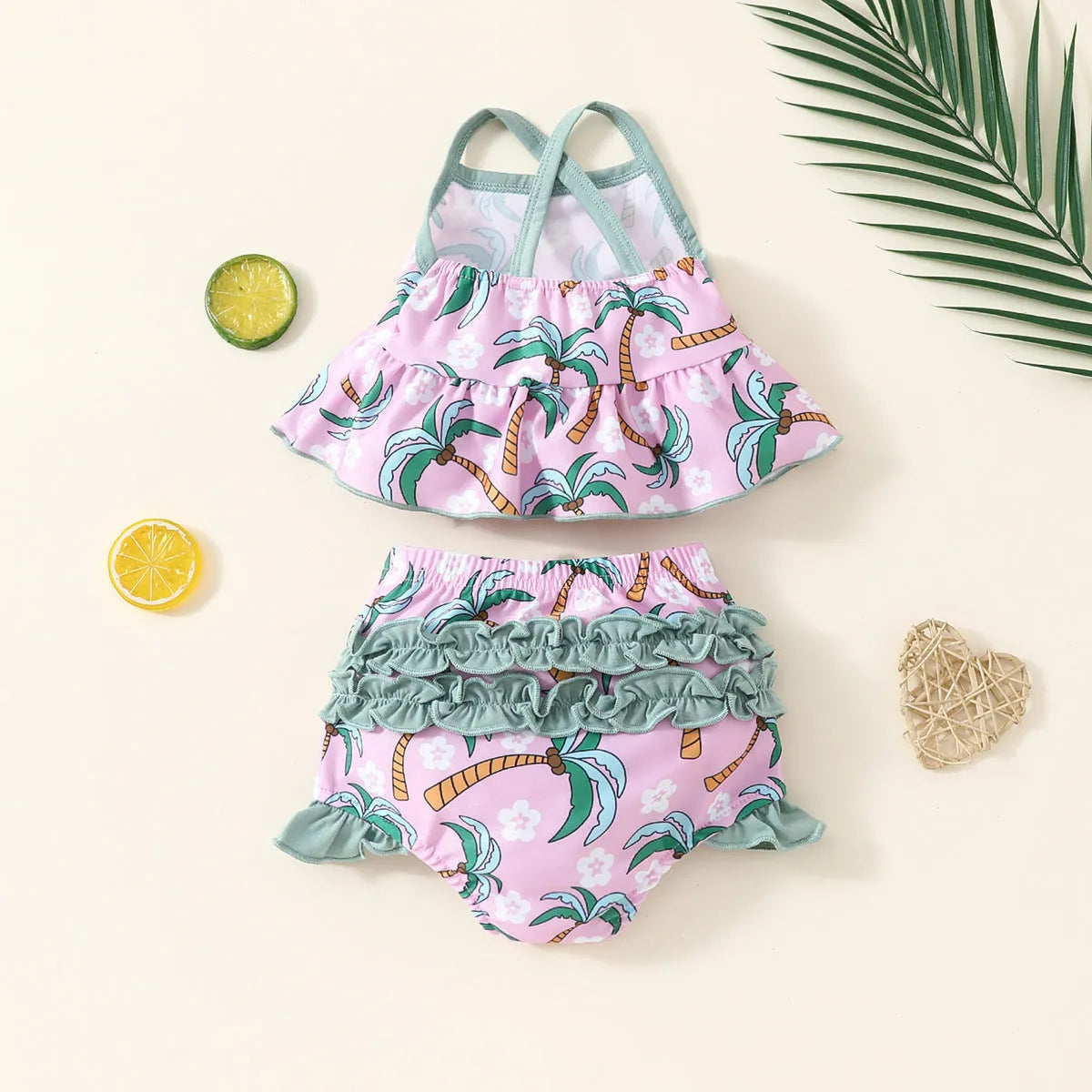 White children's swimsuit two-piece set with sleeveless top and shorts