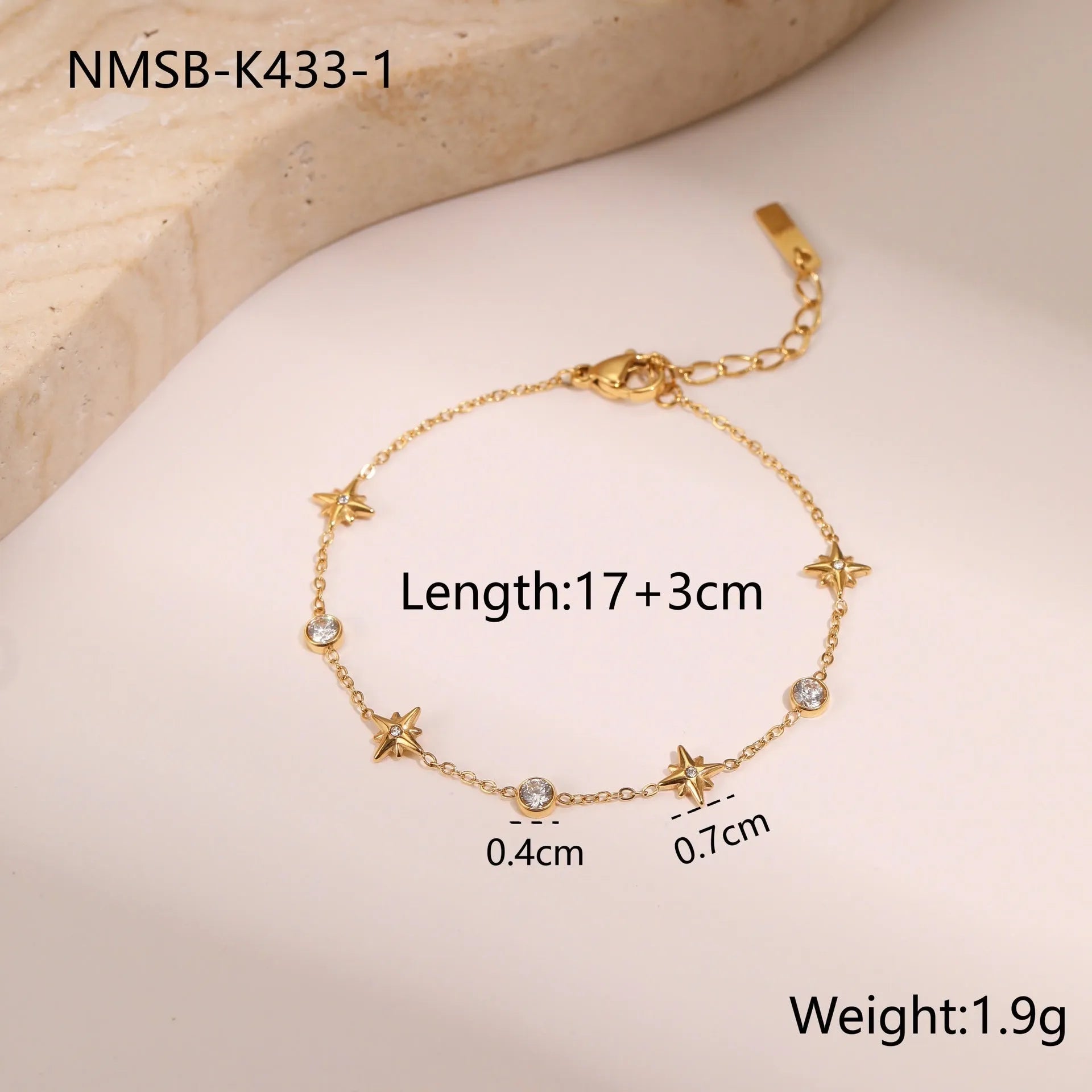 Gold plated stainless steel bracelet with geometric star pendant, women's office jewellery