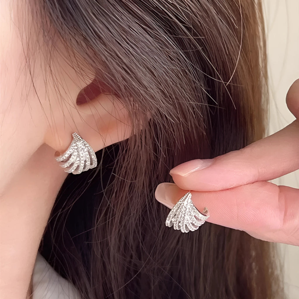 Women's geometric line design earrings with zircon stones in electroplated platinum colour