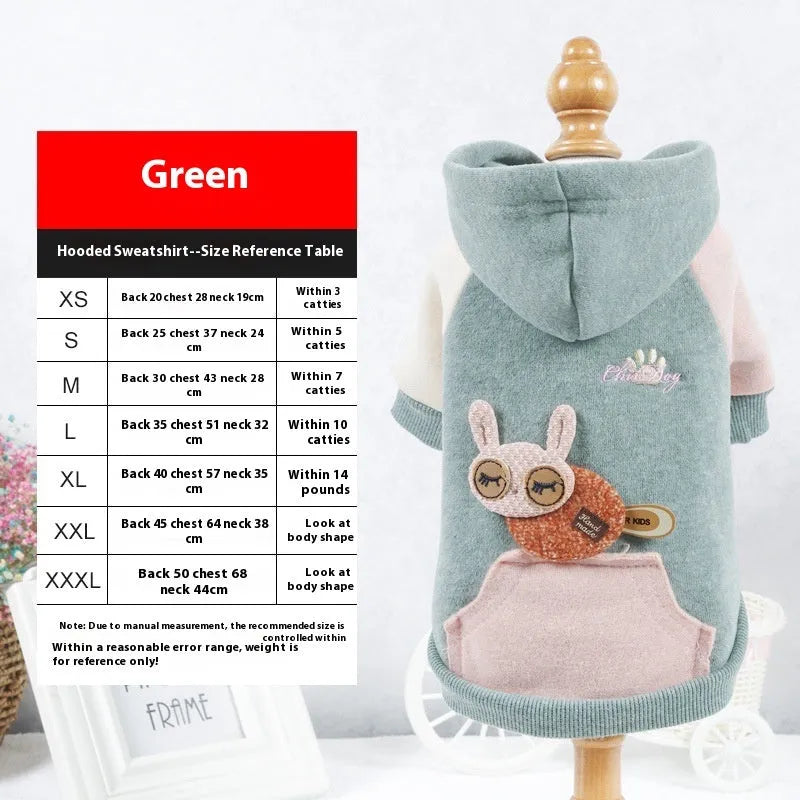 Brown cotton pet dog sweatshirt showing front design with size options from XS to 2XL