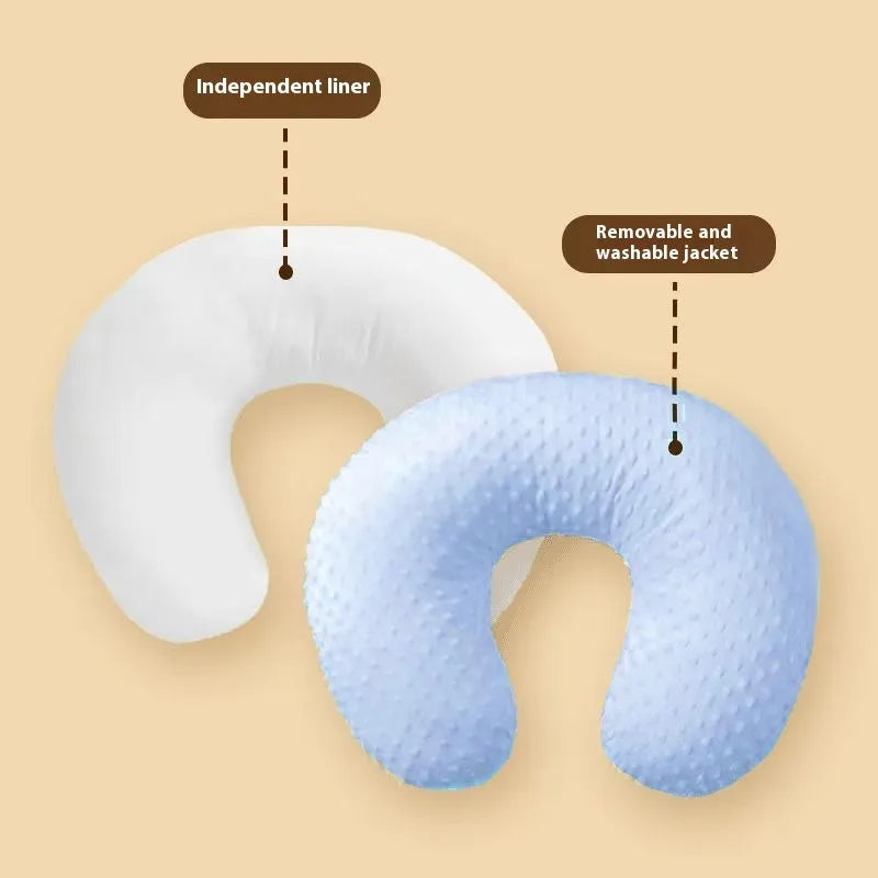 Nursing pillow in pink, yellow, grey or light blue colour with polyester fibre filling