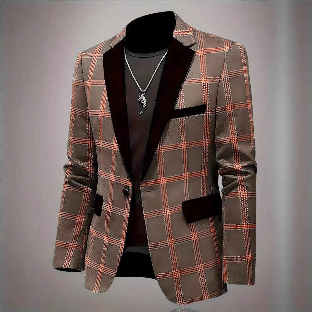 Slim fit light business suit jacket for men in blue, brown, and black, polyester viscose blend, straight version