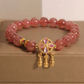 Women's strawberry quartz bracelet with four leaf clover dream catcher crystal pendant