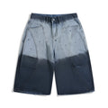 Tie-dye gradient blue cropped jeans with washed-out finish and loose fit design
